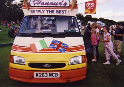 soft ice cream van with customers waiting