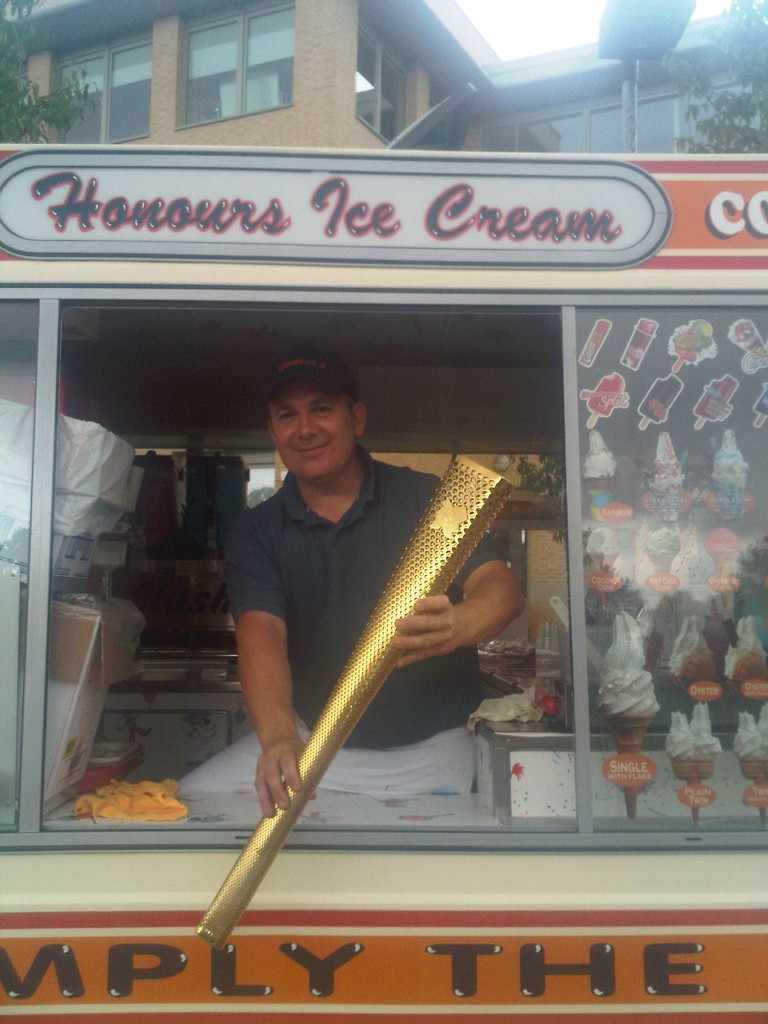 Onur with the Olympic Torch at a corporate event we were hired to cater 20th July 2012